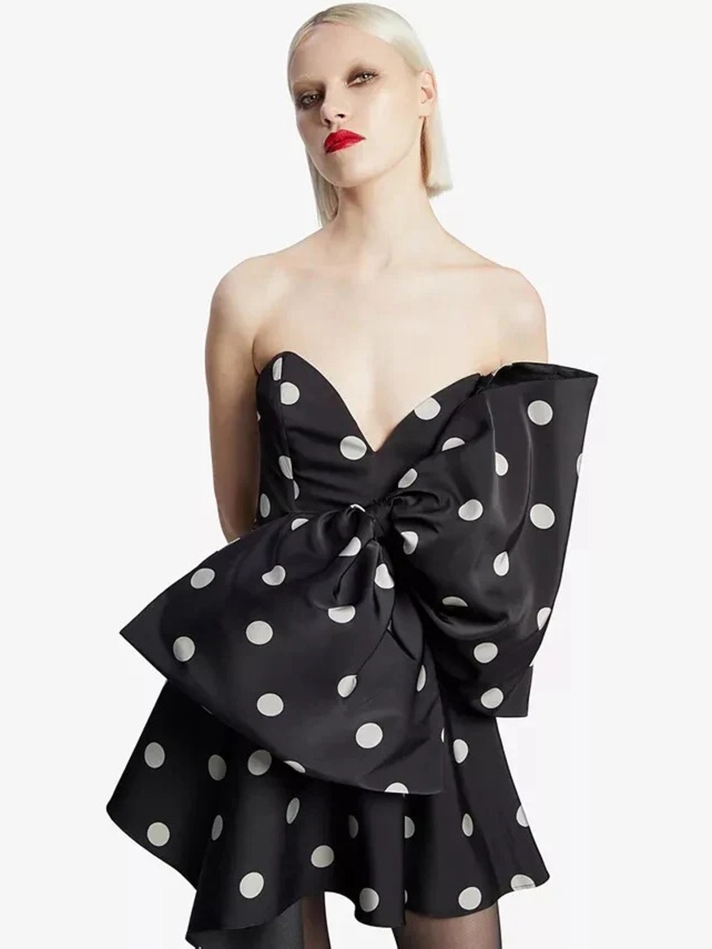 Bardot Brydie Bow Mini Dress Black Polka Dot Strapless Statement Dress NWT XL